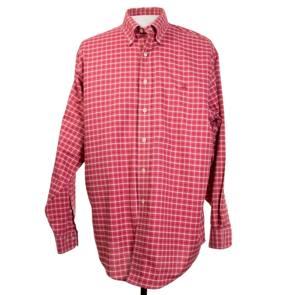 Brooks Brothers Mens L Red Check Supima Cotton Logo Button Front Shirt‎
